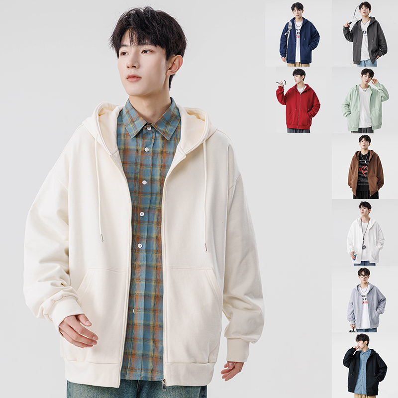Streetwear Brand Japanese - Pure Color Hoodie Cardigan Men's Loose