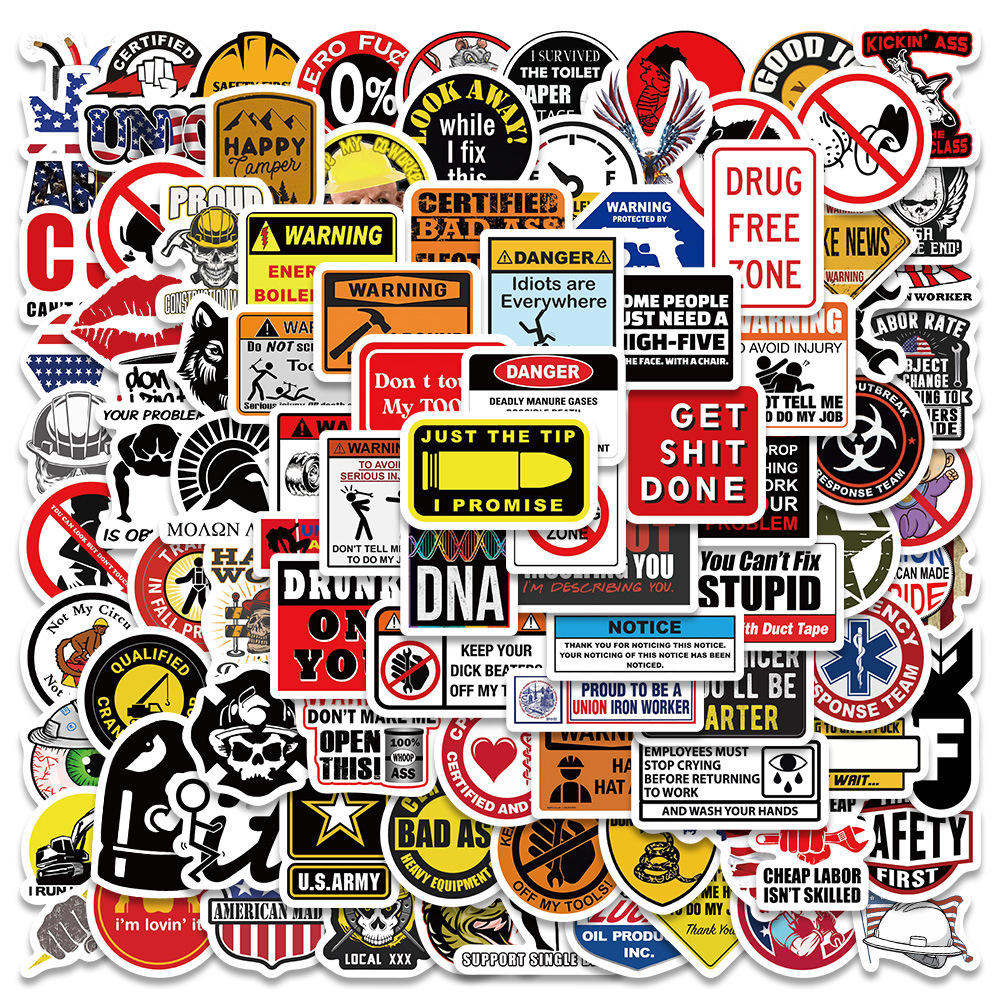 Streetwear Brand Stickers - 98PCS Funny Hard Hat Brand Sign
