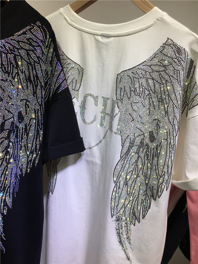 L-4XL Oversize Rhinestone Ange - Streetwear Brand Tees のレビューと価格