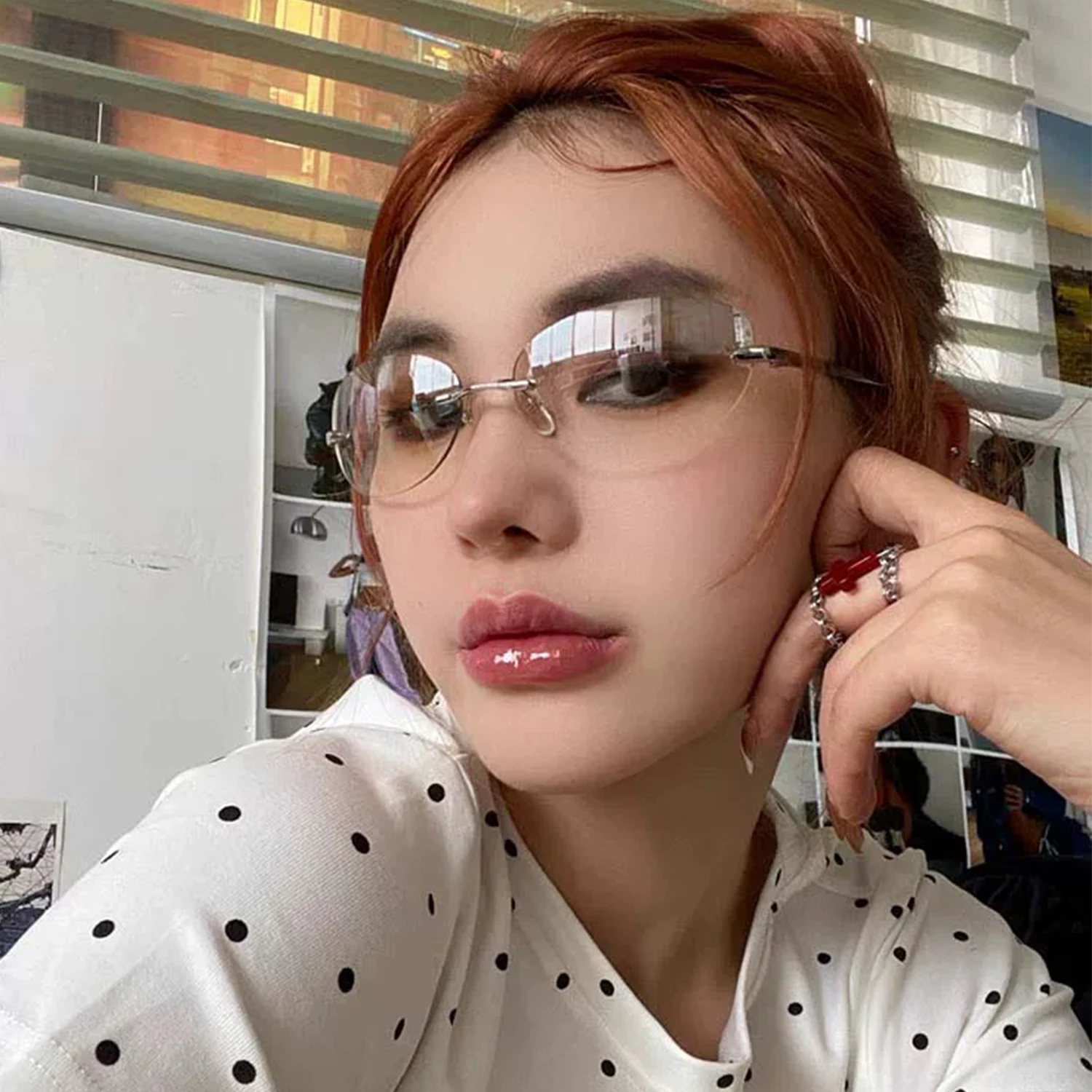 Trendy Frameless Sunglasses Wo - Streetwear Brand Y2K のレビューと価格