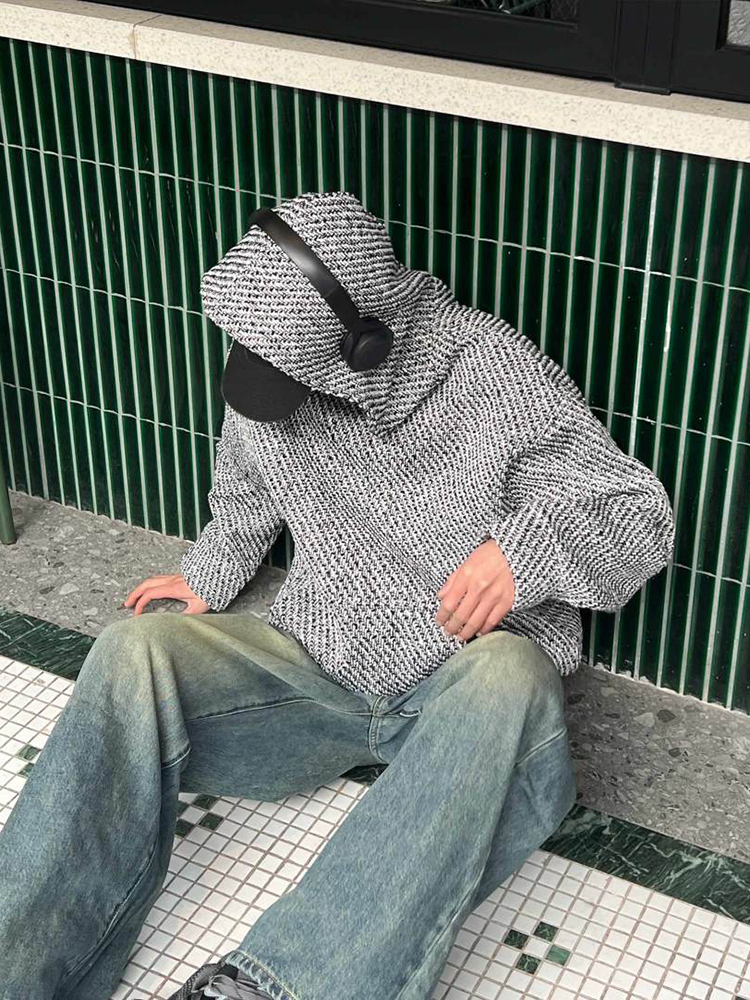 American Retro Knitted Hoodie  - Streetwear Brand Flower のレビューと価格