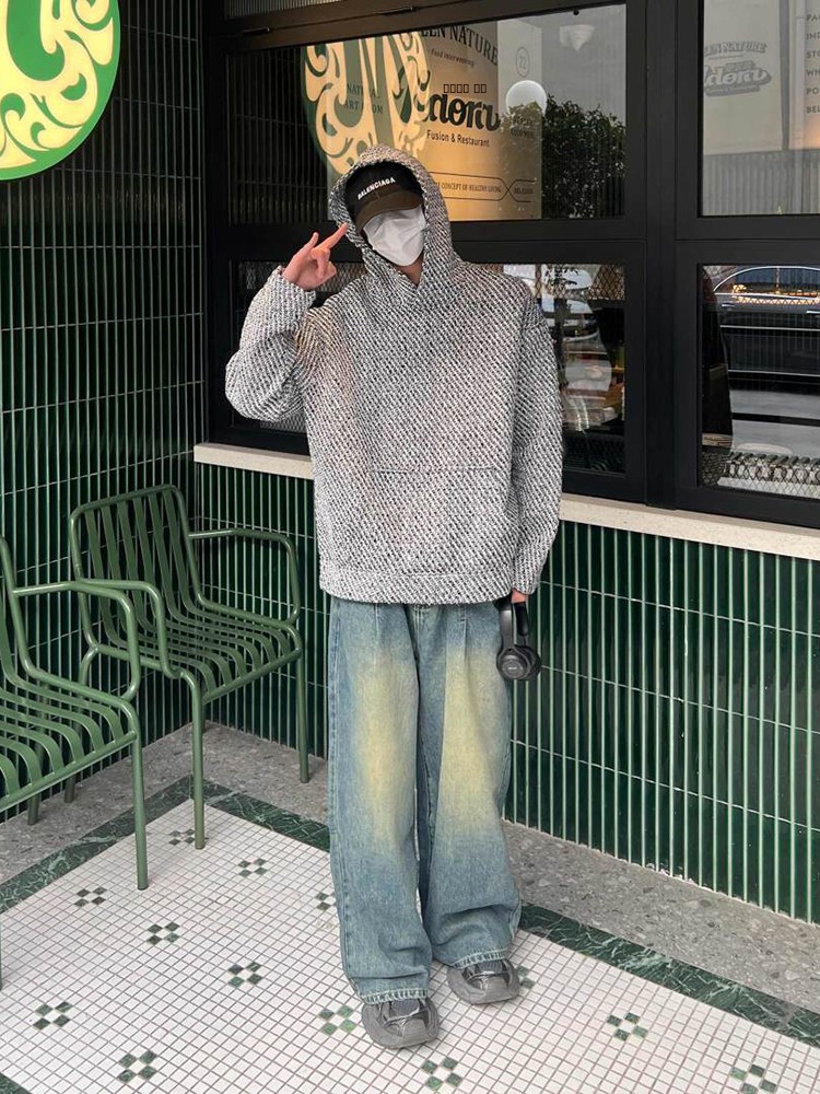 American Retro Knitted Hoodie  - Streetwear Brand Flower のレビューと価格